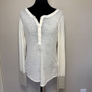 Aeropostale Women's Waffle Knit Henley Long Sleeve Shirt Large Crochet‎ Cuffs